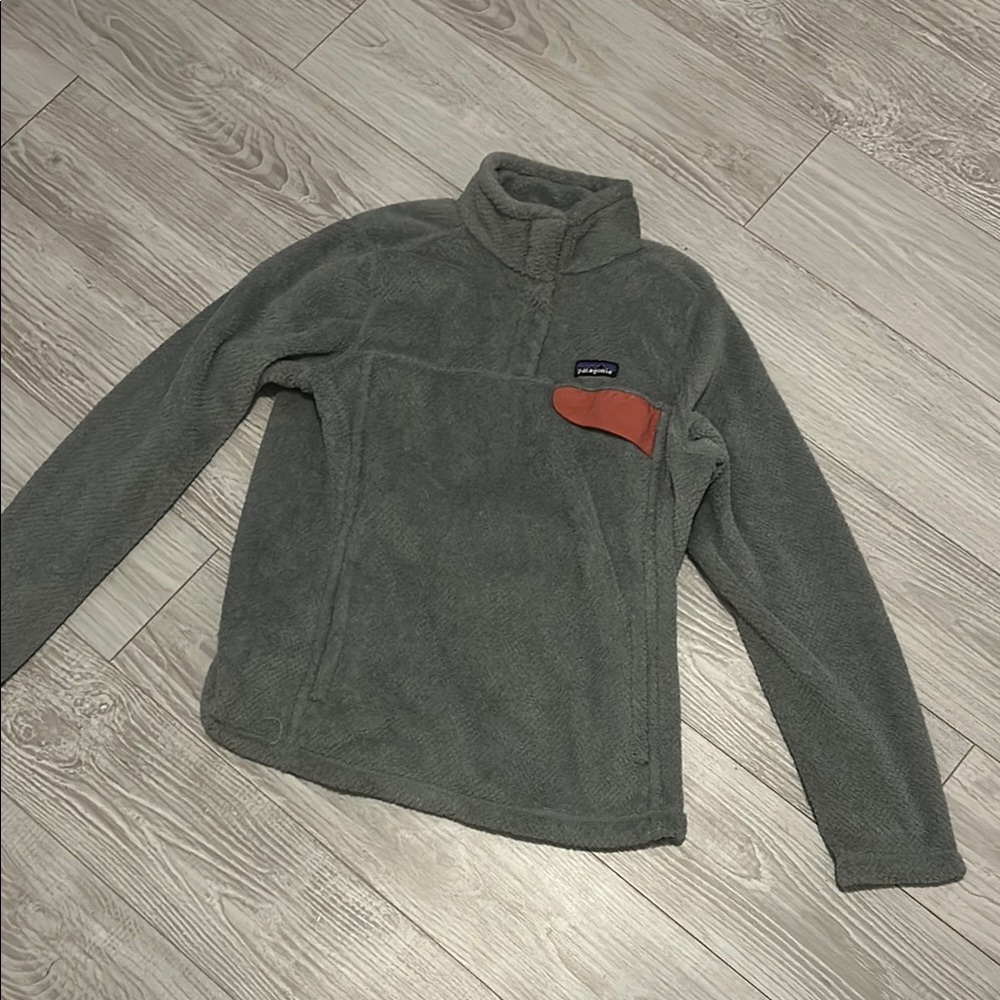 Patagonia Gray and Orange Zip Up Sweater